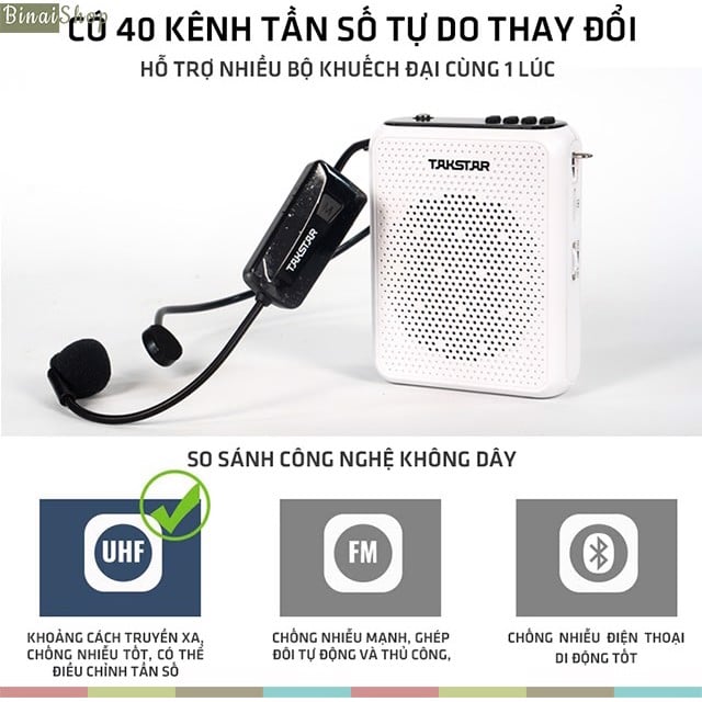 Takstar E300W- Tặng túi rút đựng máy trợ giảng - Máy Trợ Giảng Không Dây UHF, Kết Nối Bluetooth, Công Suất 10W Cho Giáo Viên, Bán Hàng - Hàng chính hãng