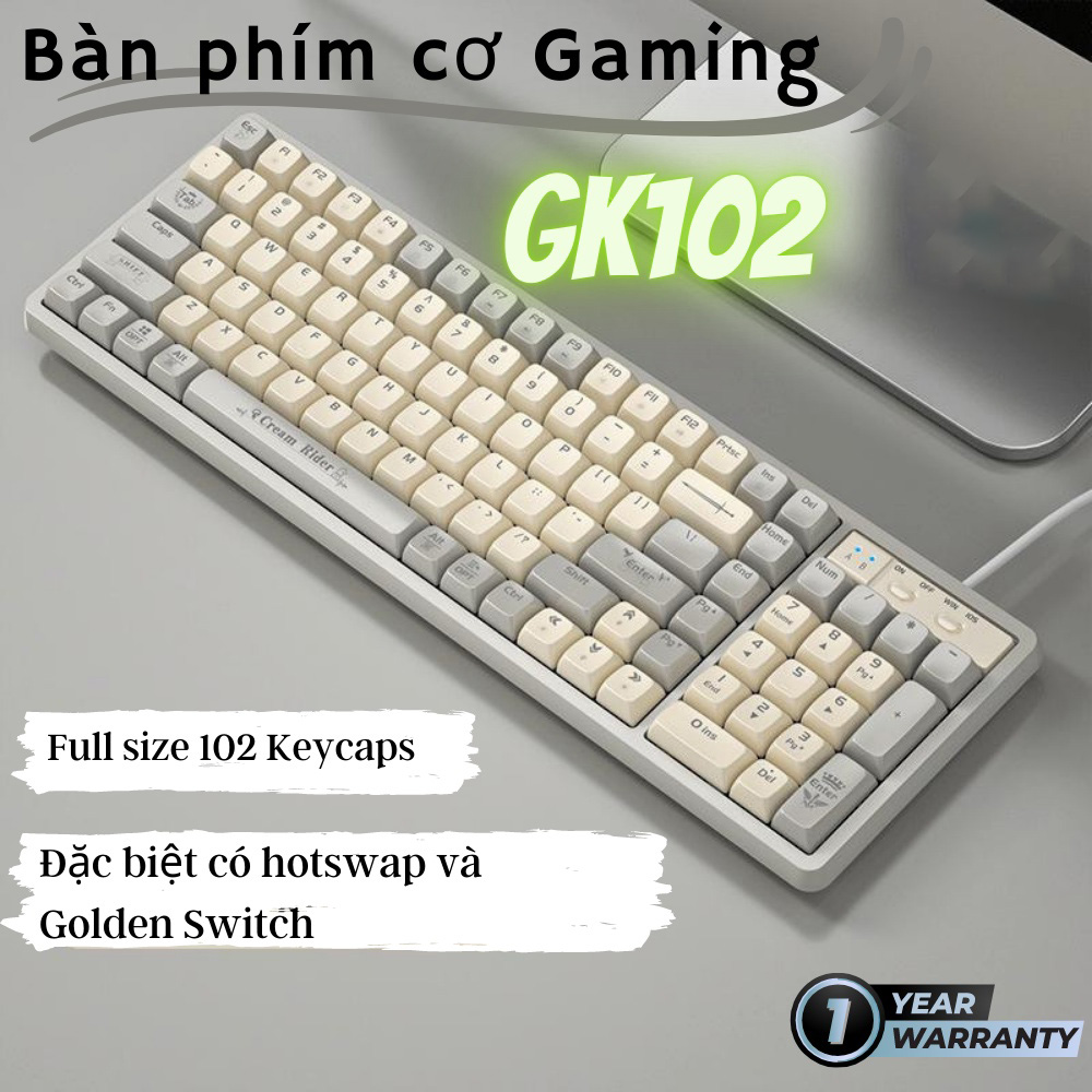 Bàn phím cơ LANGTU GK102 Golden switch - có Hotswap - Full size 102 phím - Hàng chính hãng