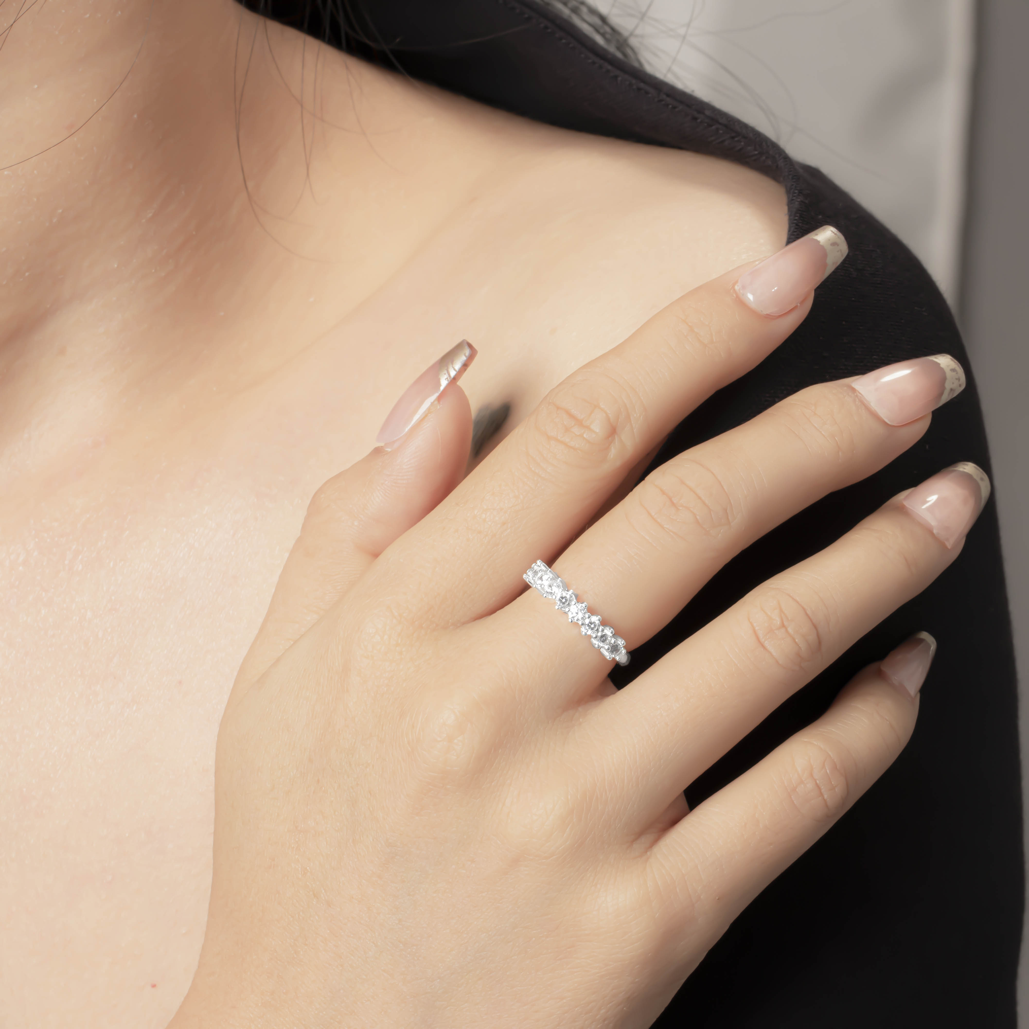 Nhẫn Nữ Đính Đá Nửa Vòng Bạc 925 An Duy Jewelry Cao Cấp - SN5424