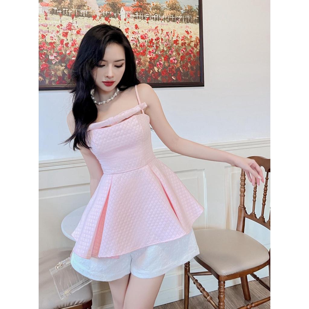 RECHIC Áo Simona kiểu hai dây mảnh xếp ly ở eo sang trọng trẻ trung phù hợp đi tiệc
