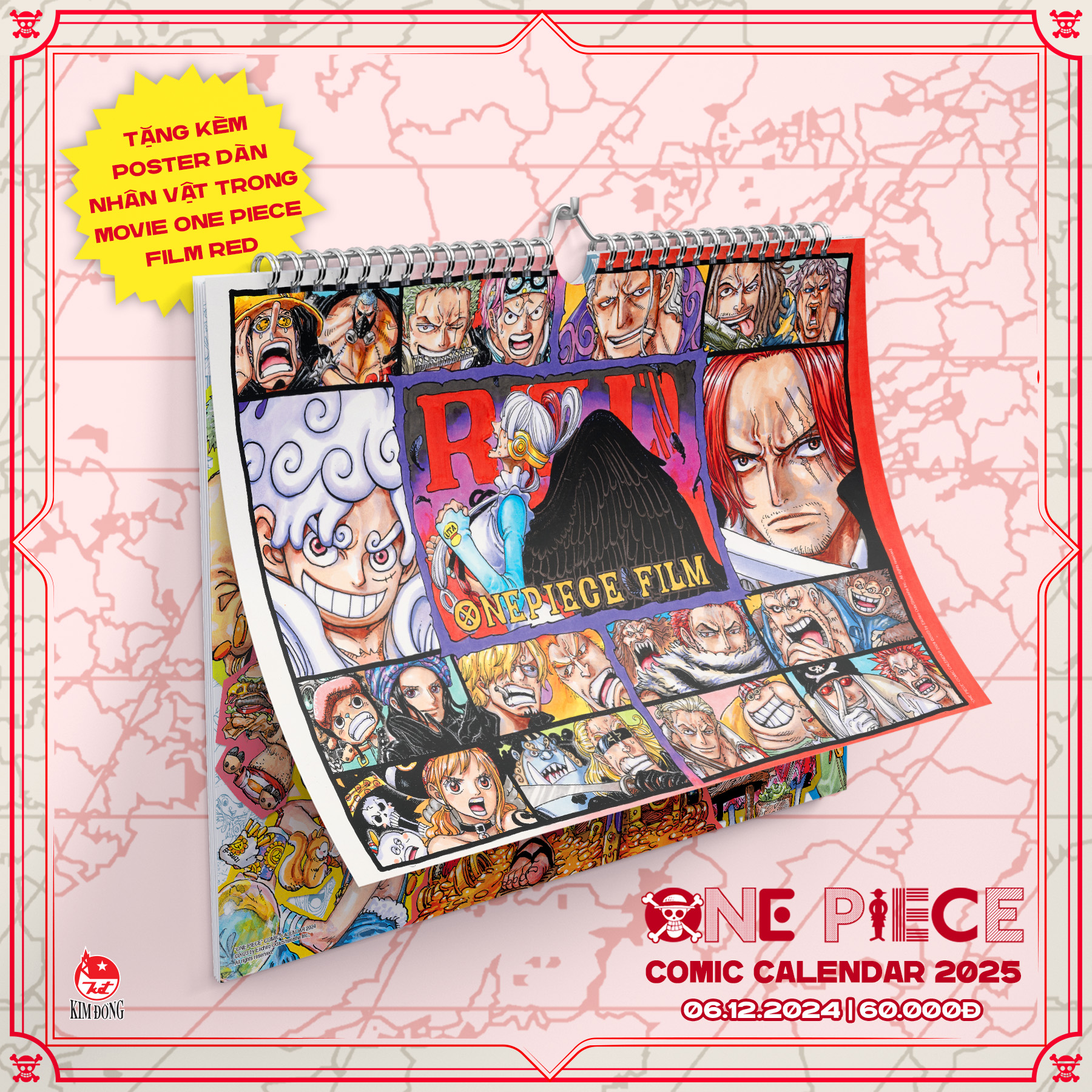 Lịch treo tường One Piece Năm 2025 chính hãng Kim Đồng + Tặng kèm Poster