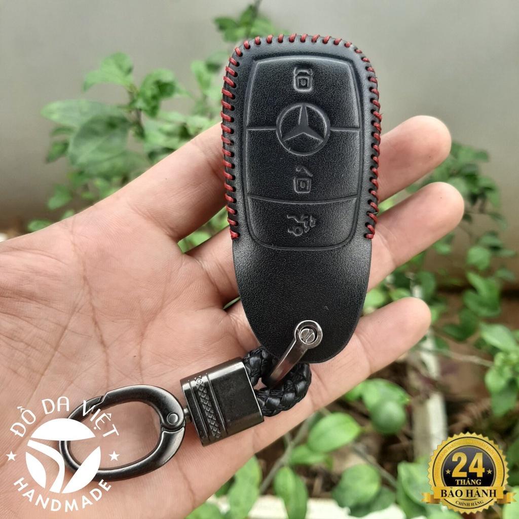 Bao da chìa khoá Mercedes handmade da thật, bao da chìa khoá Mec có khắc tên và sđt