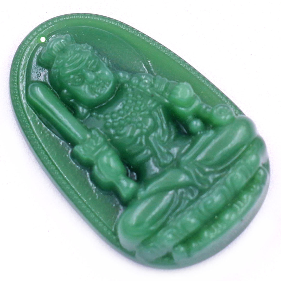 Hình ảnh Mặt dây chuyền Phật Bất động minh vương đá xanh 2.2 x 3.6cm ( size trung ) kèm vòng cổ dây chuyền inox + móc inox, Phật bản mệnh