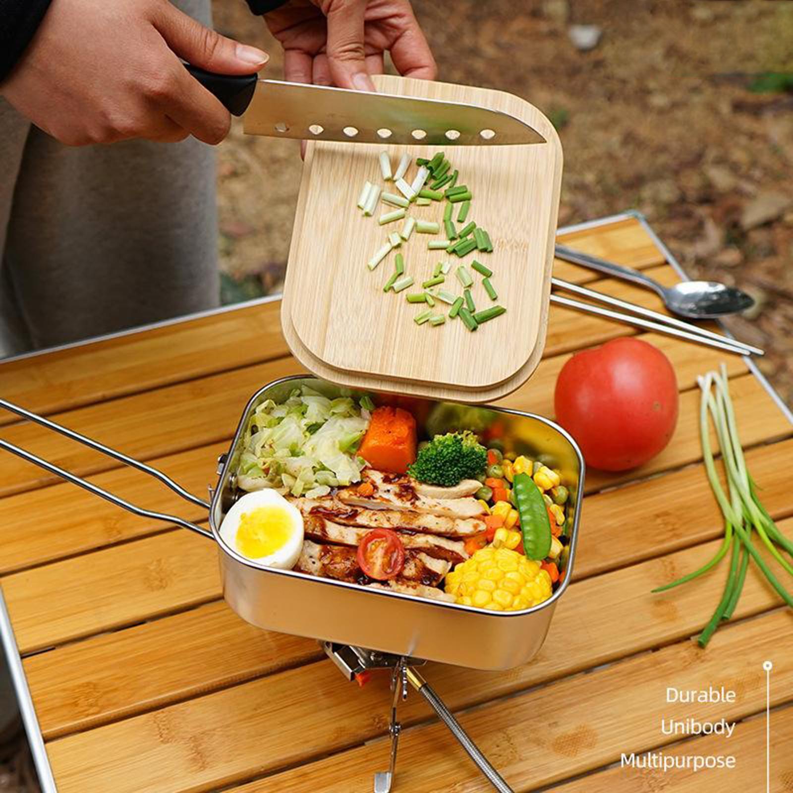 Bento Box Bamboo Lids Bento Box Lunch Box for Adults Kids, Leak-Proof Stainless Steel Bento Box Easy Wash for Outdoor Camping Travel