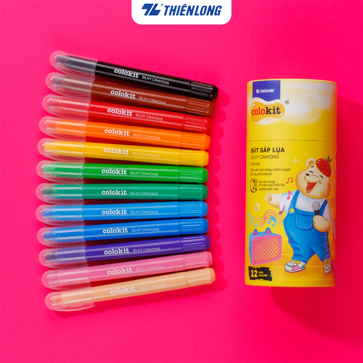 Bút sáp lụa vặn - Silky Crayons Thiên Long Colokit - Mềm khô nhanh không lem