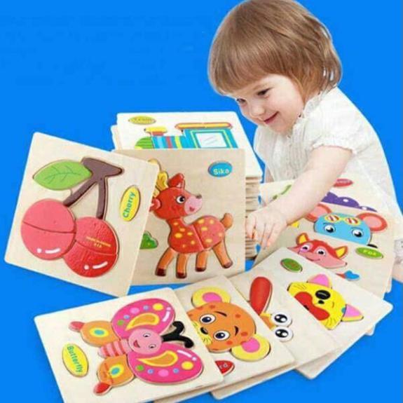 Bộ 10 Tranh Ghép Gỗ 3D Động Vật Hoa Quả Phương Tiện Giao Thông