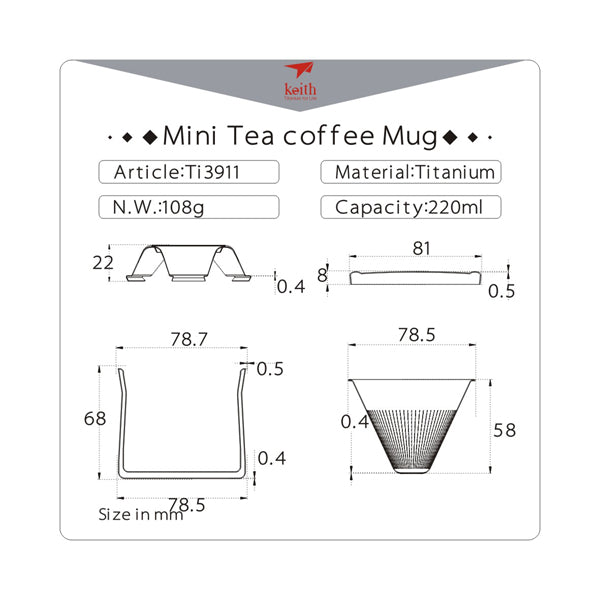 Bộ dụng cụ Titanium Mini Tea Coffee Mug Titanium Keith Ti3911