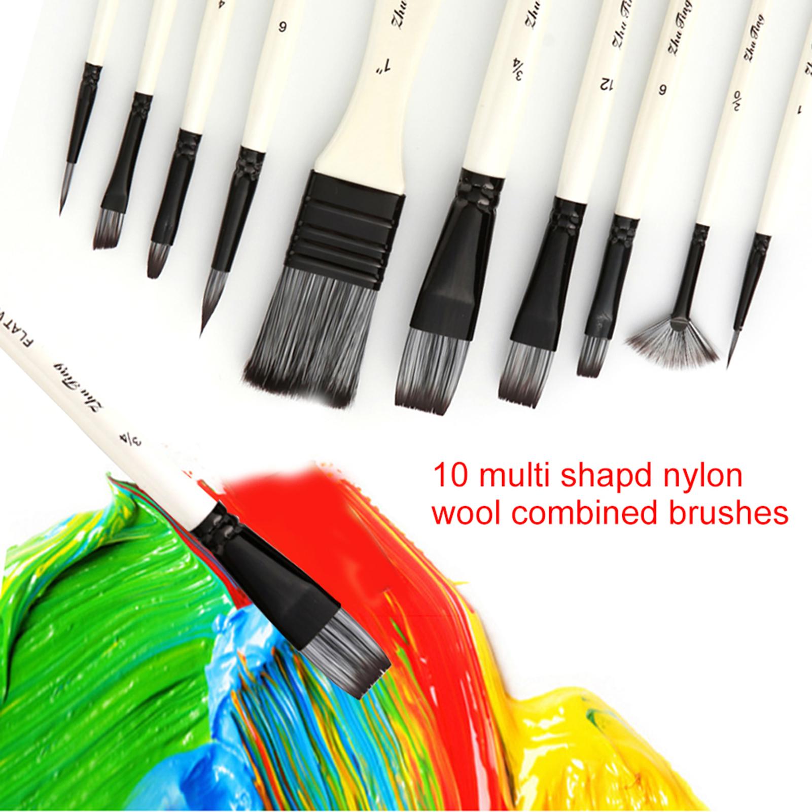 10pcs Paint Brushes Set Kit Multiple Mediums Brushes with Nylon Hair Carry Bag for Artist Acrylic Aquarelle Watercolor