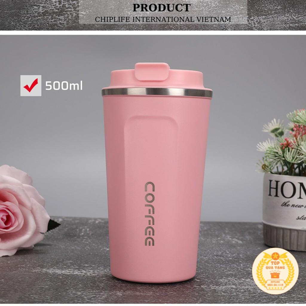 Ly giữ nhiệt coffee 380ml - 500ml | FREE KHẮC TÊN | Cốc cà phê giữ nhiệt màu HỒNG siêu cute phong cách hàn quốc