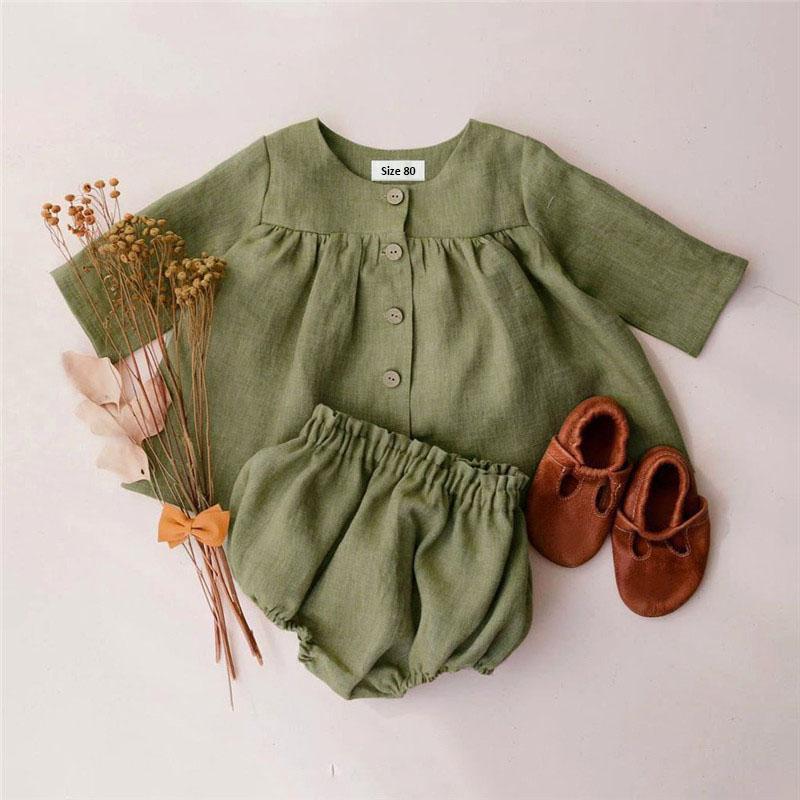 Quần Áo Trẻ Em Bộ Mùa Xuân Bé Gái Áo + Quần Short Vải Lanh Cotton Bé Gái Quần Áo Lưới Dài Cao Cấp 2 Chiếc Cho Bé bé Gái Phù Hợp Với