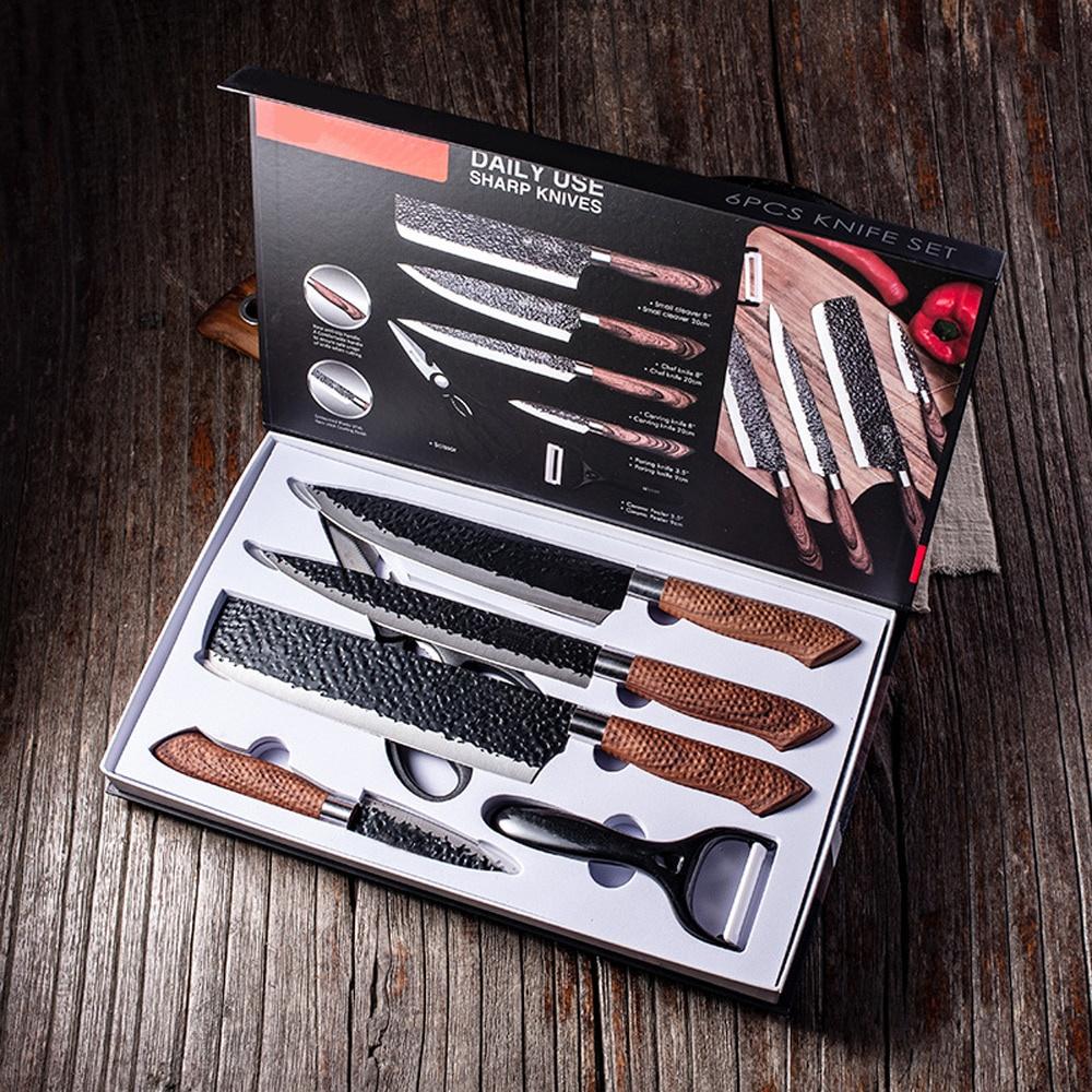Kitchen knife Chef Knives Japanese High Carbon Stainless Steel Imitation Damascus Sanding Laser Knife Kitchen knife set