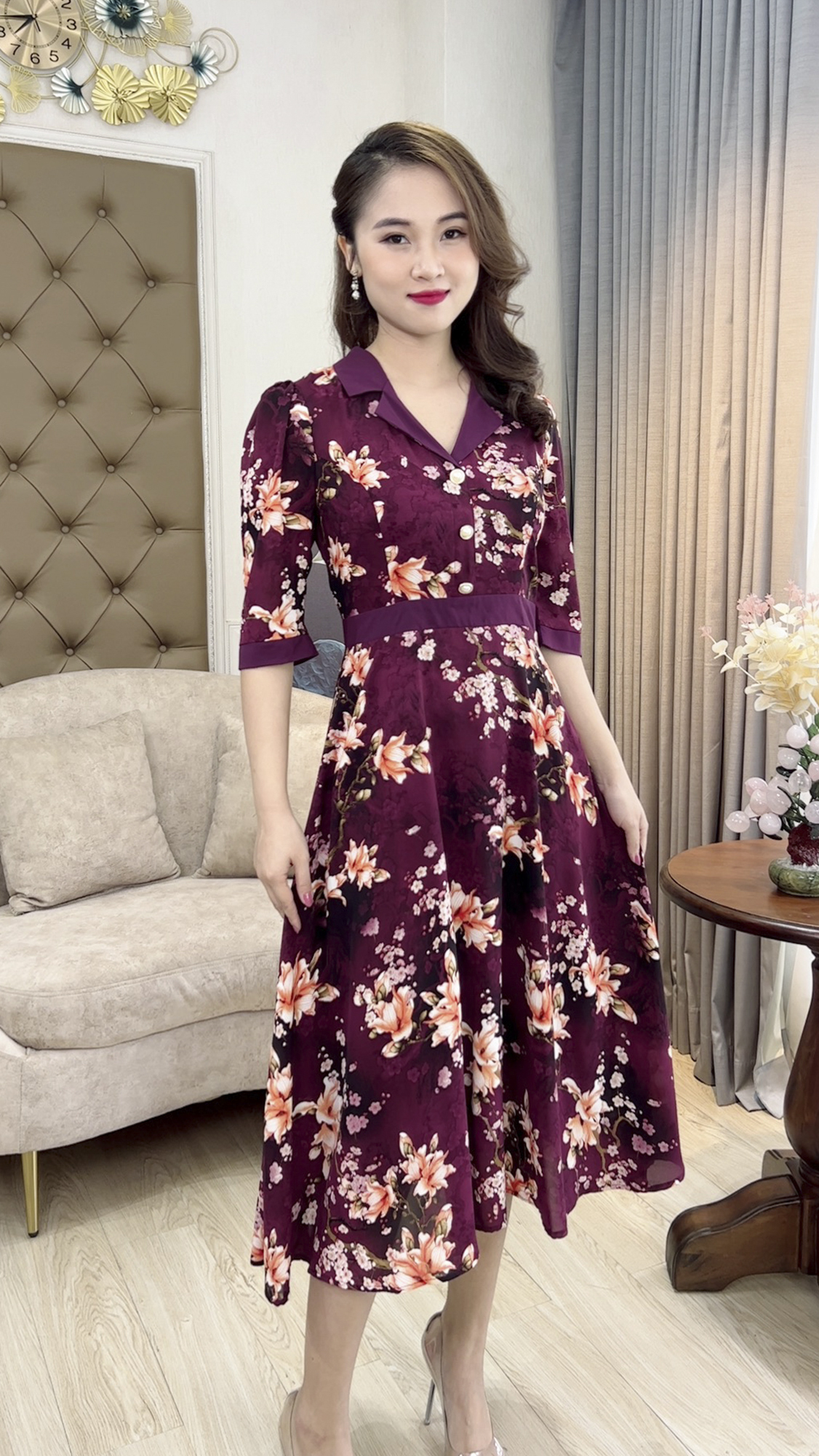 Đầm Đi Tiệc [ Linh Trà ] (TM 375) Cao Cấp Màu Sắc Trẻ Trung Họa Tiết Hoa Sang Trọng Đi Làm Đi Tiệc