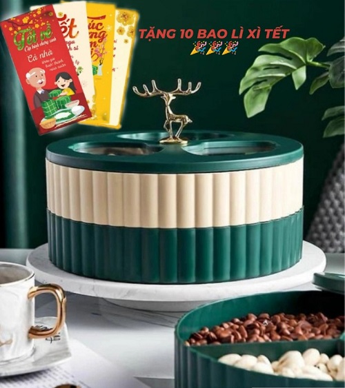 Hộp Mứt Hươu Vàng 2 Tầng Hình Lục Giác Sang Trọng Phong Cách Bắc Âu Siêu Chanh Sả Đựng Bánh Kẹo Tết GD639-HMH-LGiac