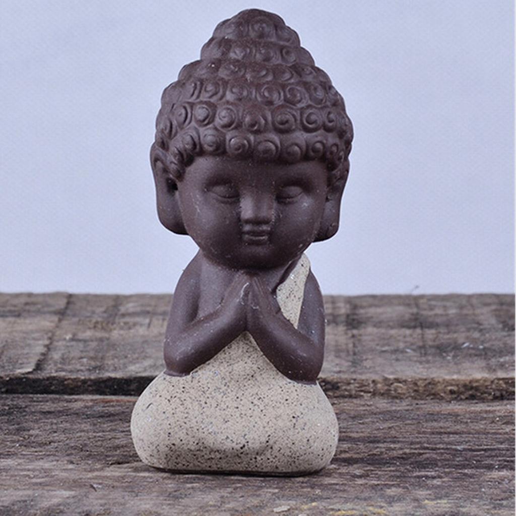 2X Little Monk Buddha Ceramic Statues Holder Tea Pet Home Tea Tray Decor Beige