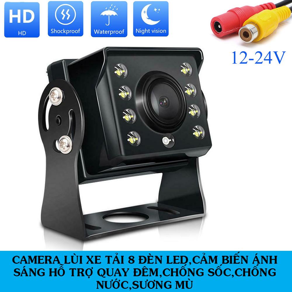 Camera lùi xe tải 8 đèn led hỗ trợ nhìn đêm,điện vào 12-24V,chân cắm AV