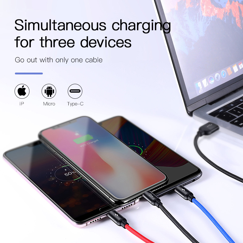 Cáp sạc 3 đầu Baseus Three Primary Colors 3-in-1 Cable USB For M+L+T 3.5A CAMLT-BSY - Hàng chính hãng