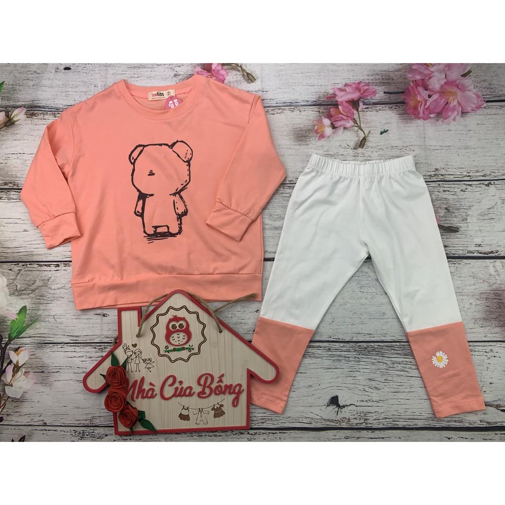 Bộ dài bé gái phối hình in gấu size 10 - 42 kg