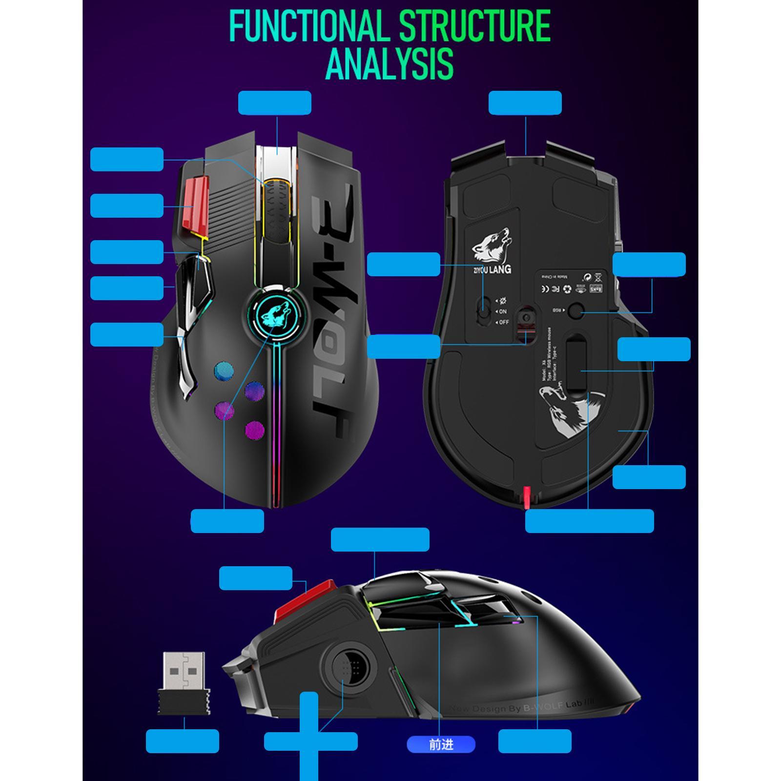 2.4G USB   Wireless RGB LED Gaming Mouse Mice 12000DPI for Gamer Black