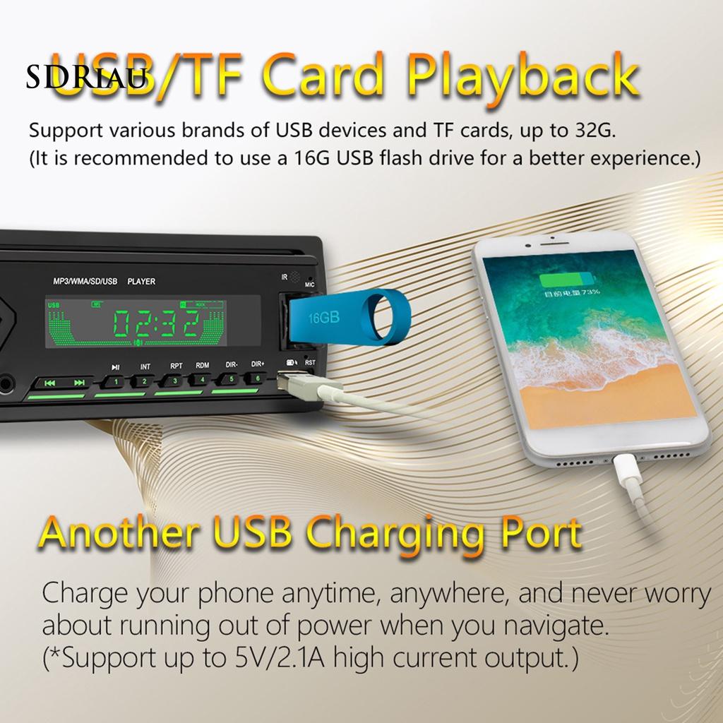 *QCDZ* 12V Universal 7 Colors Light FM Radio Player Portable Dual Bluetooth Handsfree Stereo USB MP3 Music Player for Car Center Control Modification