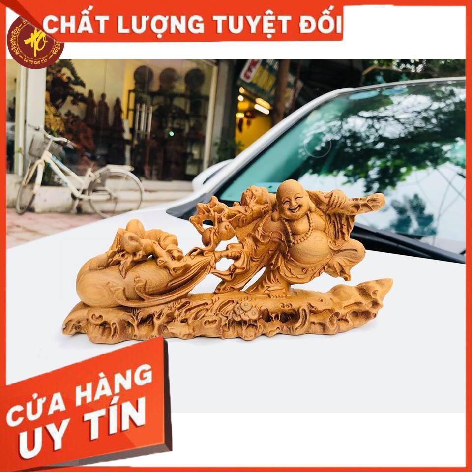 Tượng di lạc kéo bao tiền làm bằng gỗ -Tặng vòng gỗ đeo tay