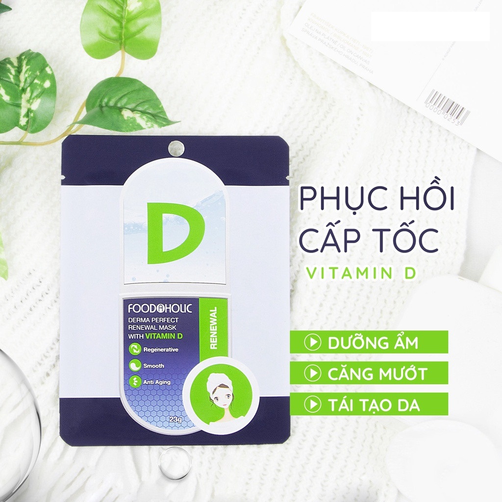 Hộp 10 Mặt Nạ Dưỡng Ẩm, Tái Tạo Và Phục Hồi Da Chiết Xuất Vitamin D Foodaholic Derma Perfect Renewal Mask 23g x 10