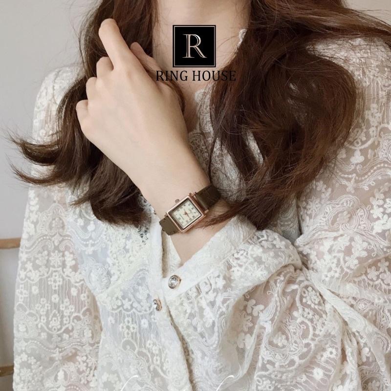Đồng Hồ Nữ Doukou Ulzzang Mặt Vuông Nhỏ Dây Da Nhiều Màu Cao Cấp Đẹp Rẻ Ring House