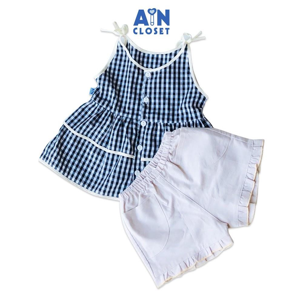 Bộ quần áo ngắn bé gái họa tiết Caro đen 2 tầng cotton - AICDBG8VJBHF - AIN Closet