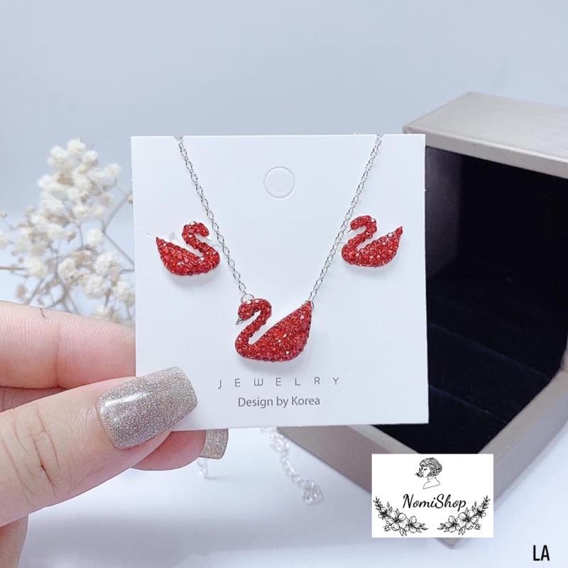 Bộ Trang sức Bạc, Set thiên nga bông tai và dây chuyền, 3 màu Siêu hot - Bạc nomi