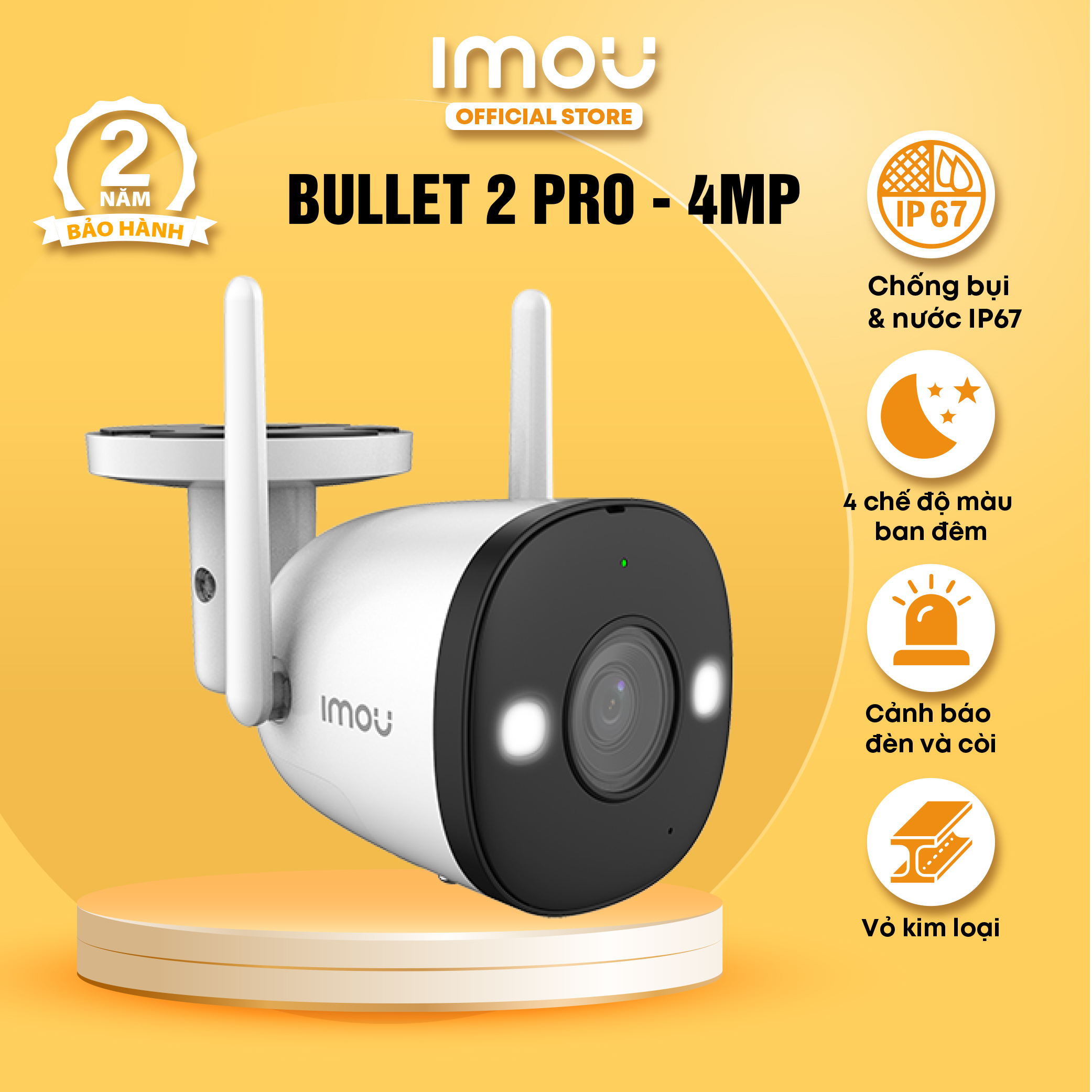 Camera Wifi Imou Bullet 2 pro (4MP) I Phát hiện con người I Tích hợp đèn còi I Đàm thoại I Hàng chính hãng