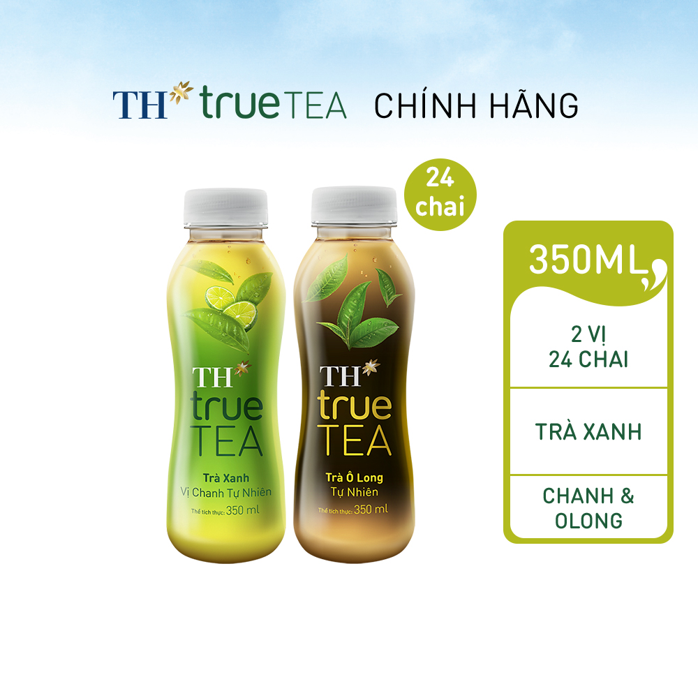 Thùng 12 chai trà xanh &amp; 12 chai olong TH True Tea 350ml (350ml x 24)