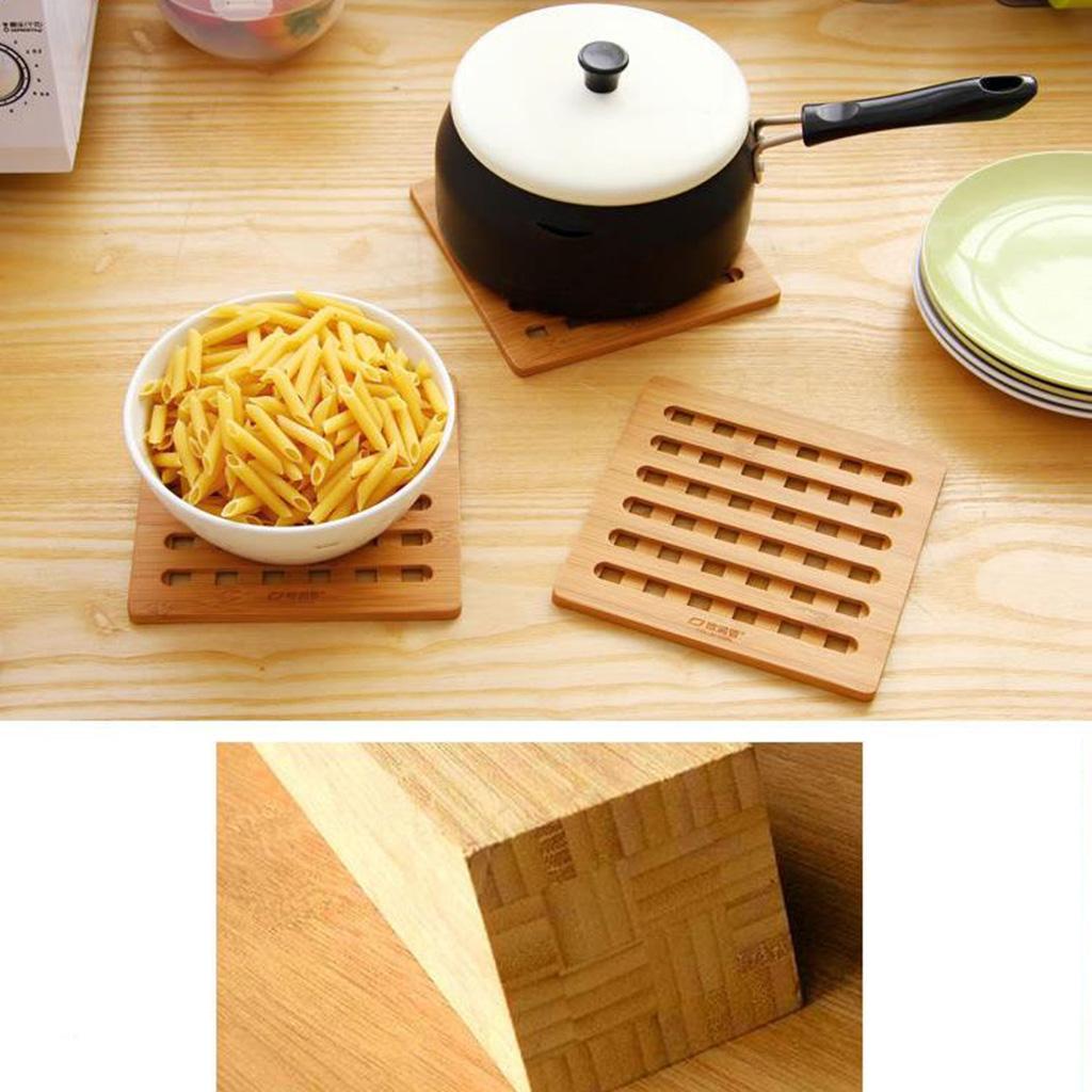 Bamboo Trivet Mat Set for Instant Hot Pot/Dishes/Bowl/Teapot/Pads/Hot Pot Holders Heat Resistant Trivet Square