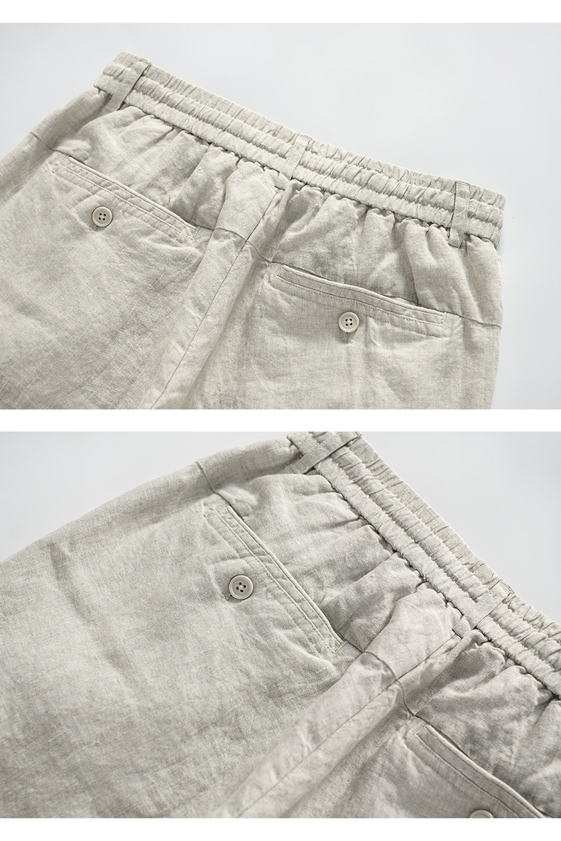 Quần linen nam ống suông, quần dài ống rộng cạp chun có dây rút và khuy trước, phong cách tối giản, vintage Qd11