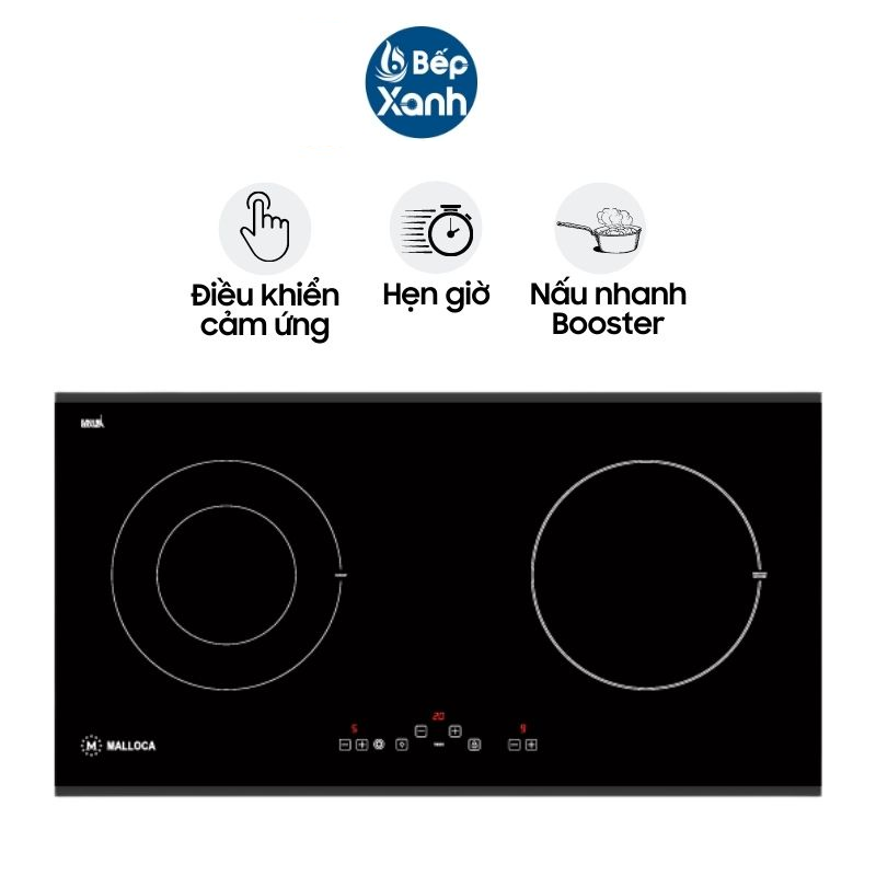 Bếp điện từ 2 vùng nấu Malloca MH-02IR SB - Ngang 72cm - Hàng chính hãng