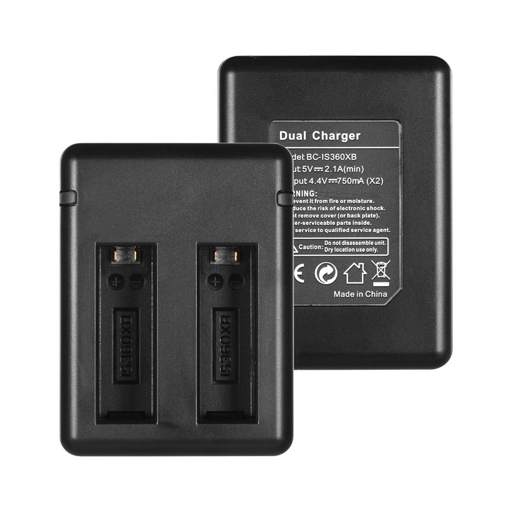 Portable Dual Camera Battery Charger Kit Set with 2pcs Rechargeable Batteries USB Cable Indicator Light for Insta360 one
