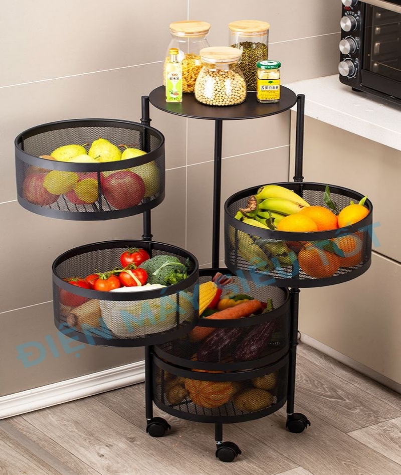 Kệ sắt tròn xoay đa năng K360-A3 3 tầng - Hàng Nhập Khẩu - Chịu Lực 150kg - Hoàn thiện cao cấp bền, khoẻ, chắc chắn