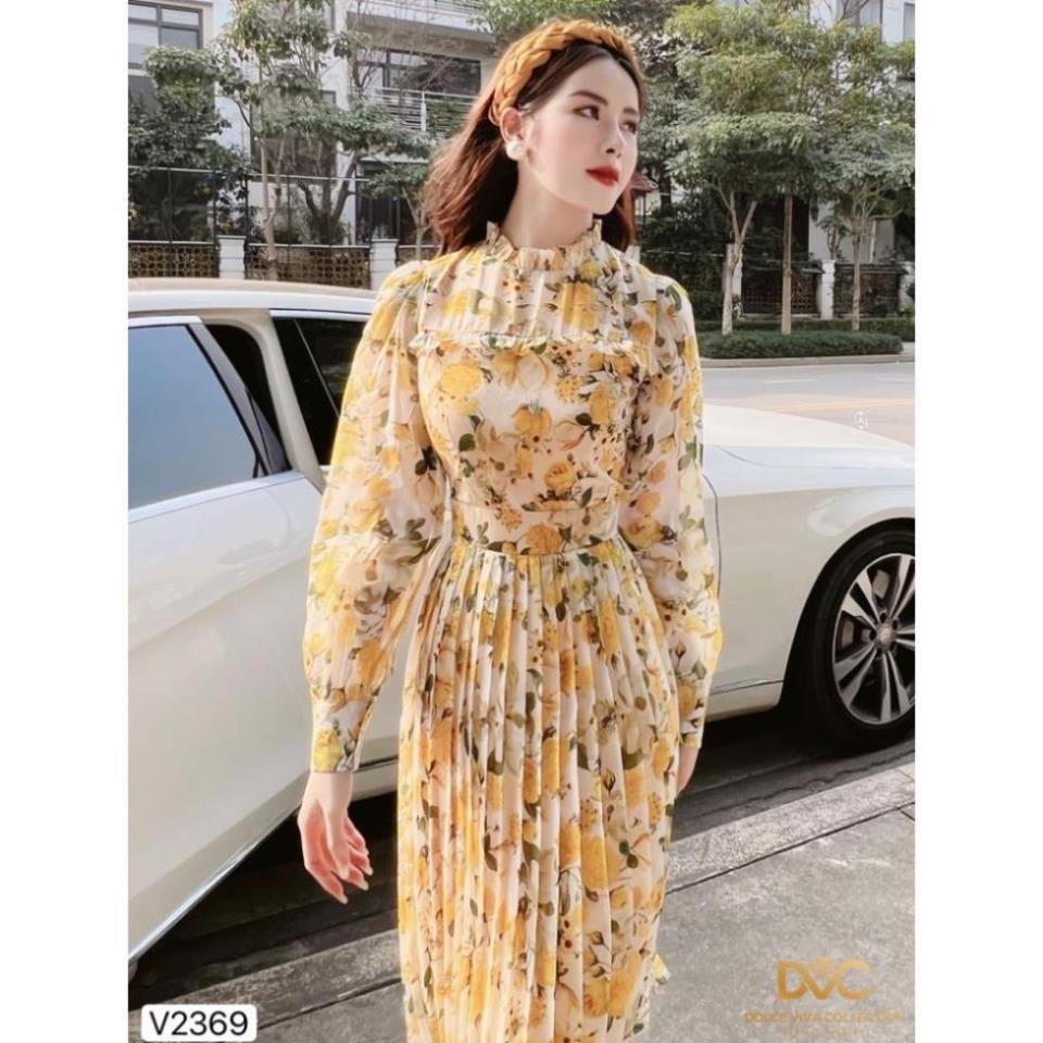 Váy hoa vàng chân dập ly V2369 - DOLCE VIVA COLLECTION