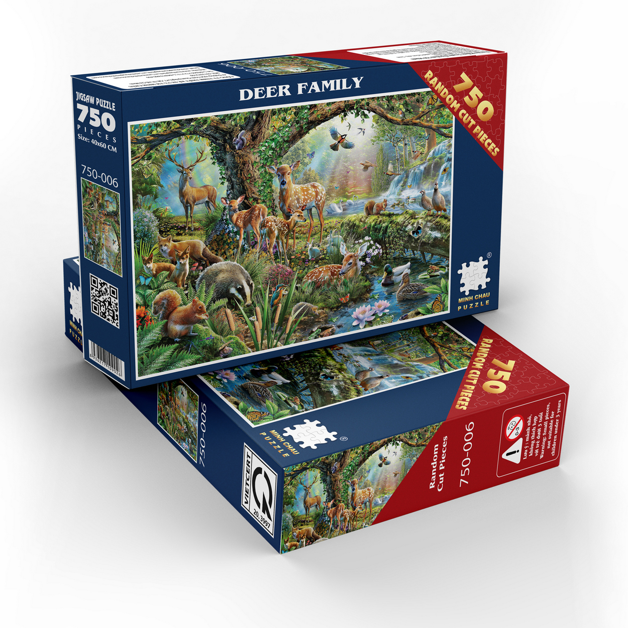 Tranh Xếp Hình Random Cut 750 Mảnh Minh Châu – Deer Family