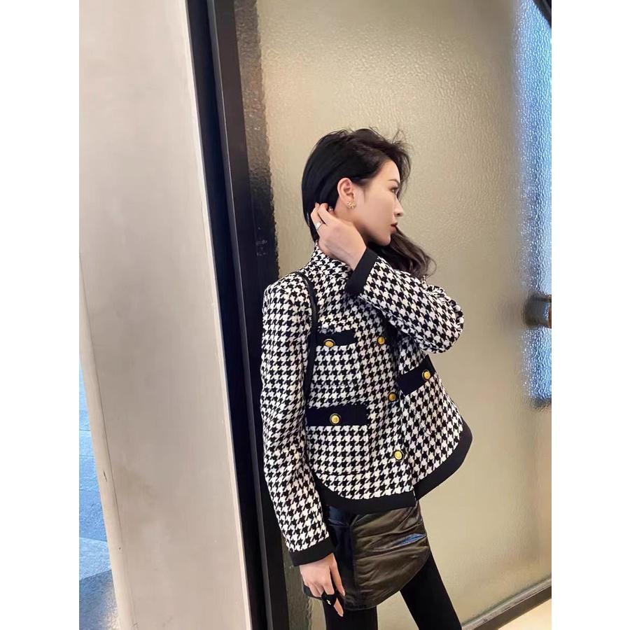 Áo dạ Tweed kẻ caro dáng ngắn tiểu thư áo cardigan dạ dày dặn( không kèm đai). MET SHOP
