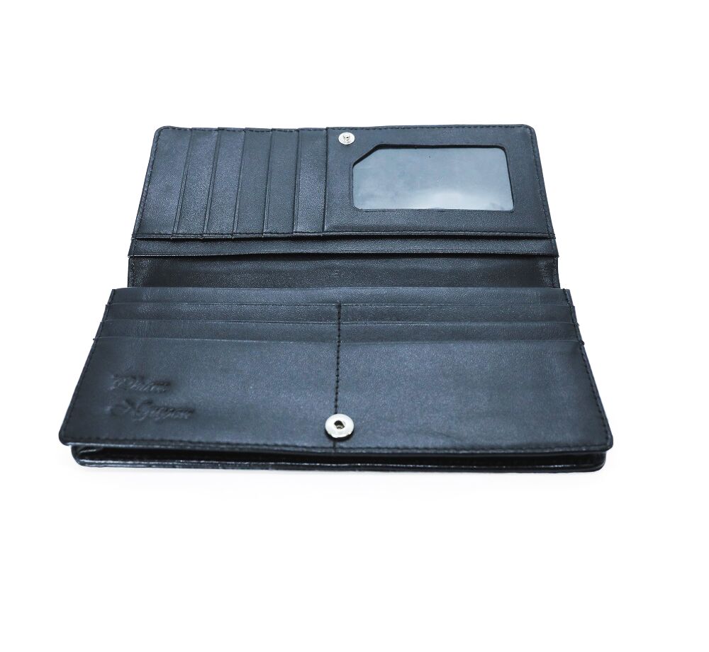 Ví nữ Cá Sấu Thủ Công - Dạng Gấp 2 ngăn kiếng đen gai - PU0001-4-1