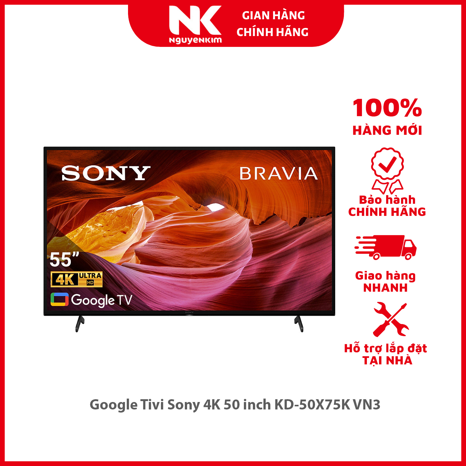 Google Tivi Sony 4K 50 inch KD-50X75K VN3 - Hàng chính hãng