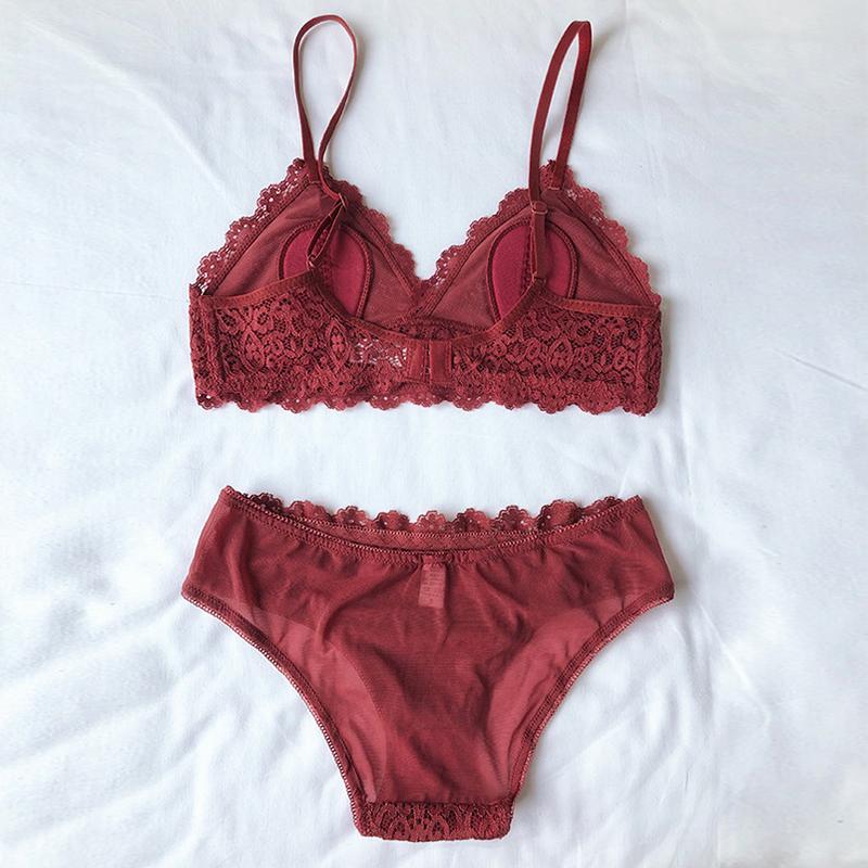 Gợi Cảm Pháp Ren Tam Giác Áo Cúp Ngực Và Quần Lót Bộ Mỏng Lót Không Dây Bralette Bộ Quần Lót U Hở Lưng Nữ Quần Lót Ren 2021 mới