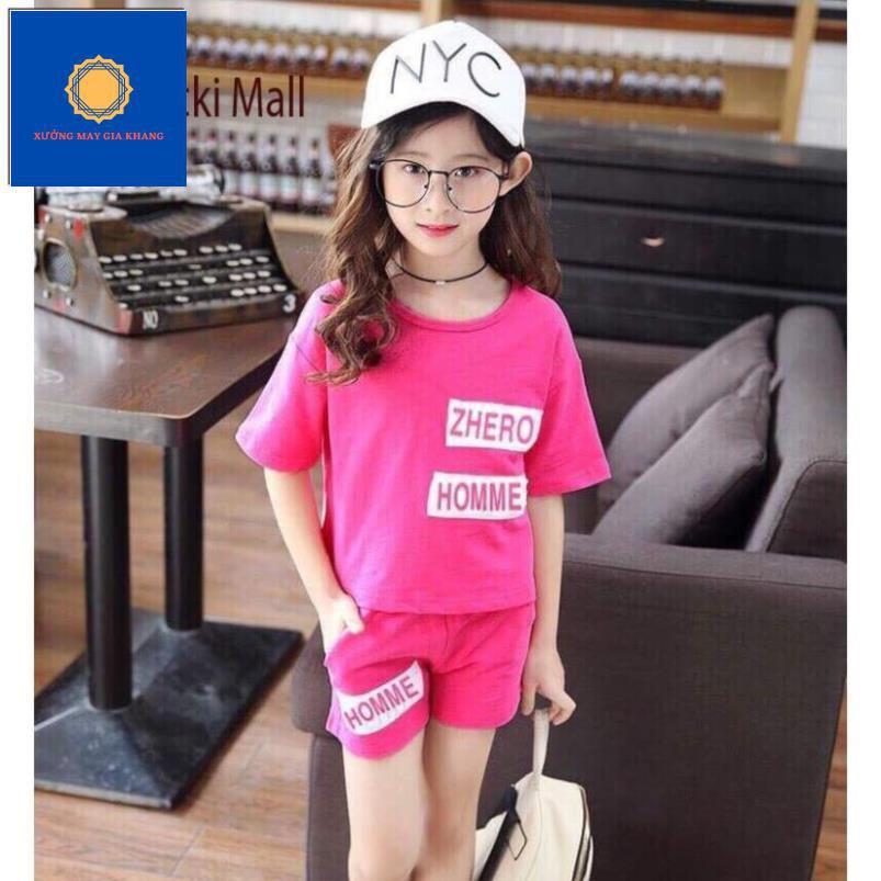 Đồ bộ quần áo thun bé gái trễ vai, đắp chữ HOMME, chất cotton mát mẻ, thoải mái - Xưởng may. Gia Khang
