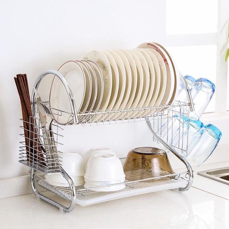Kệ úp bát đĩa inox 2 tầng tiện lợi