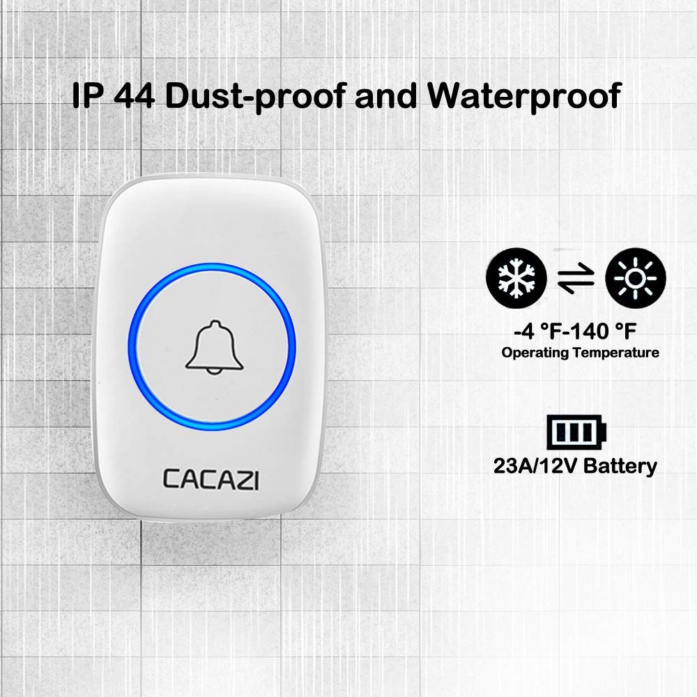 Chuông cửa không dây CACAZI khoảng cách sử dụng trong 300M, 3 mức âm lượng, 58 nhạc chuông, đèn flash Led - CA02