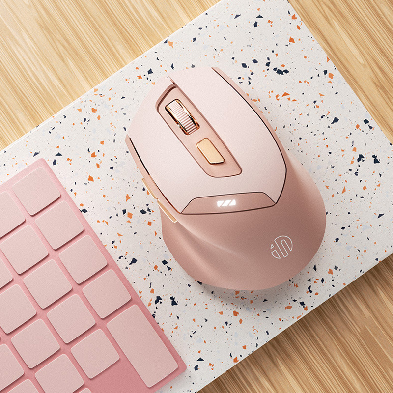 ￼Chuột máy tính không dây TEKKIN INPHIC DR08 màu hồng cute dành cho nữ văn phòng game thủ tắt âm chống ồn silent - hàng nhập khẩu