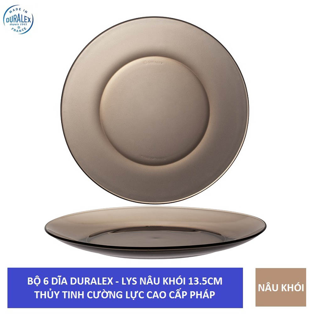 {Hàng chính hãng} Bộ 6 Dĩa D4015C Duralex - Lys Nâu khói Creole 13.5cm Thủy tinh cường lực cao cấp Pháp