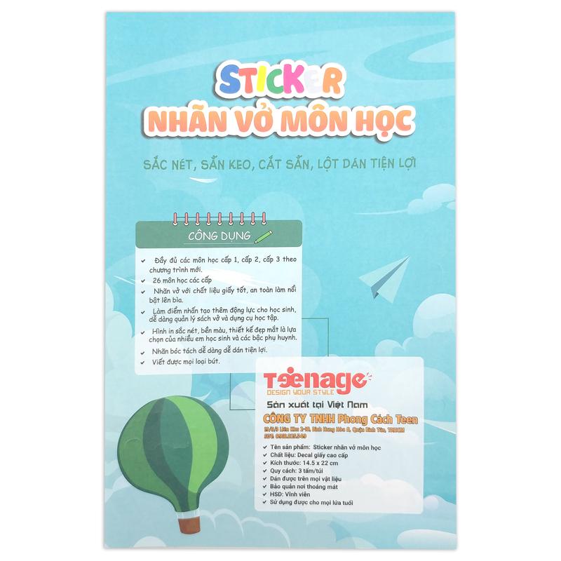 Bộ 3 Sticker Nhãn Vở Môn Học - Teenage NV-04