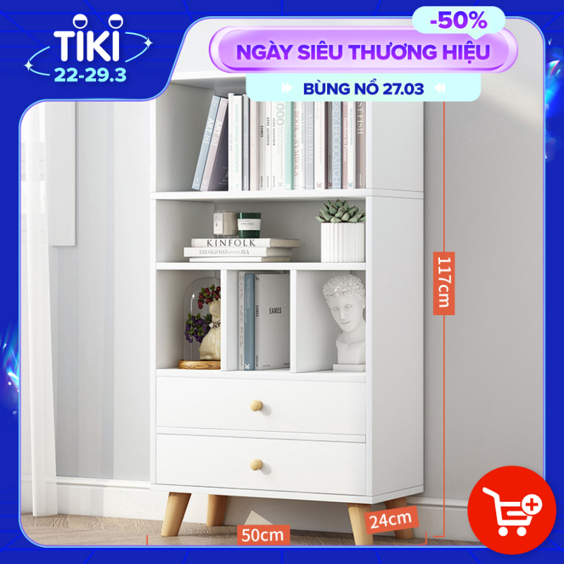 Tủ Kệ Sách Trang Trí FIVO Mã FB61 Nội Thất Lắp Ráp Đơn Giản, Thiết Kế Nhiều Ngăn Và Hộc Tủ Mở Rộng Diện tích Đựng Đồ (Màu Trắng)