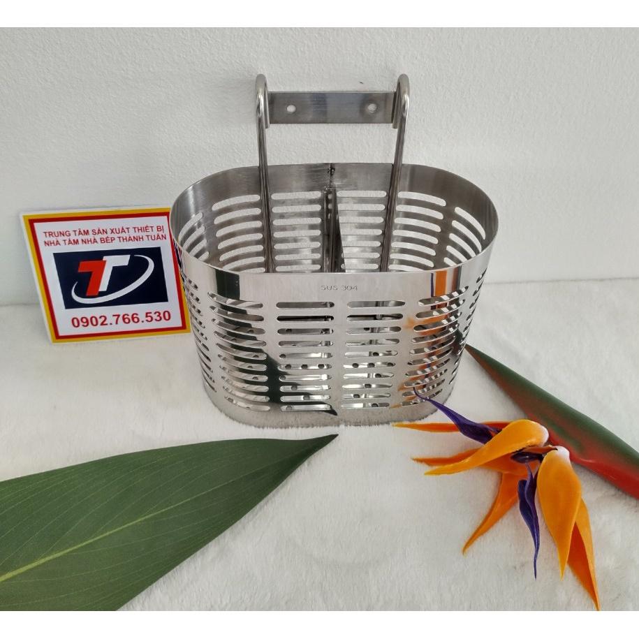 Ống đũa đôi hình oval inox SUS 304 có 2 ngăn tiện lợi, TT-049