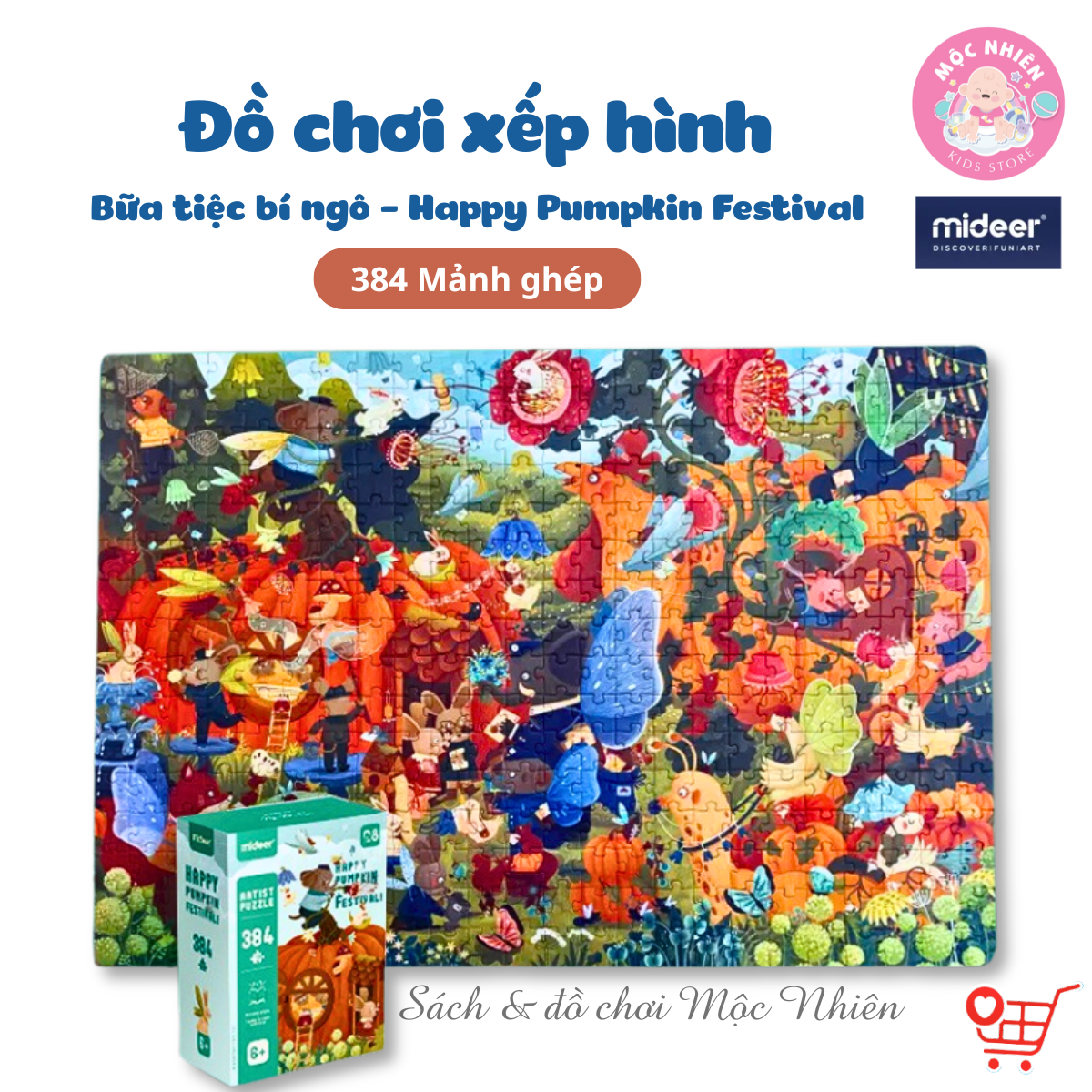 Đồ chơi xếp hình puzzle Mideer - Happy Pumpkin Festival (384 mảnh ghép) - Bữa tiệc Bí ngô